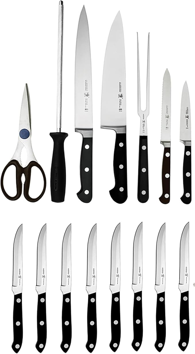 HENCKELS Classic Razor-Sharp 16-Piece Knife Block Set, Chef Knife, Bread Knife, German Engineered Informed by 100+ Years of Mastery