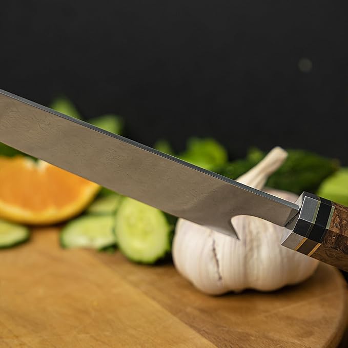 Seido Knives Kiritsuke Damascus Steel Chef Knife Epoxy Resin Stabilized Wood Handle Professional Kitchen Knife VG10 High Carbon Stainless Steel, Sky Blue