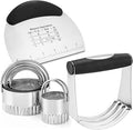 Stainless Steel Biscuit Cutter Set Pastry Scraper and Dough Blender Sturdy & Long-Lasting with Ergonomic Rubber Grip Professional Baking Dough Tools, Gift Package 4 Pcs/Set