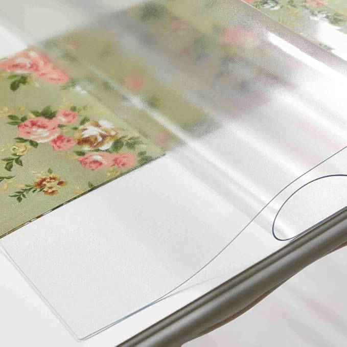 NECAUX Custom Multisize 1.5mm Thick Frosted PVC Table Cover Protector - 42 x 86 Inch Plastic Kitchen Wood Grain Vinyl Transparent Table Cover Plastic Protective Table Pad for Dining Room Table