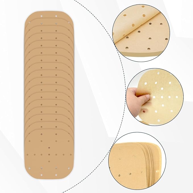 400PCS 6.3 Inch Square Air Fryer Parchment Paper Liners Disposable, Unbleached Air Fryer Sheets with Holes, Perforated Steamer Liners for 2-5QT Basket Air Fryer Microwave Oven Frying Pan Plate