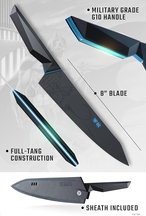 Dalstrong Chef Knife - 8 inch - BATMAN™ Shadow Black Edition - High Carbon 7Cr17MoV Steel - Black Titanium Kitchen Knife - Collection Item - G10 Handle - Chef's Knife Cooking - Sheath