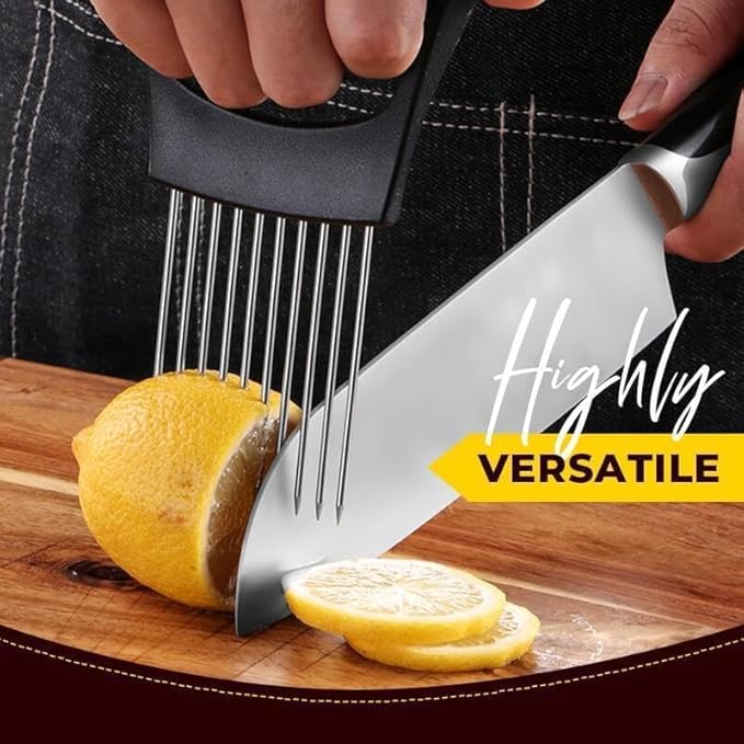 Onion Slice Holder, 2024 New Stainless Steel Holder for Slicing, Chopper Assistant Tool, Cutter for Meat, Onion, Potato, Tomato - Kitchen Gadgets (Pink, 2 Pack)