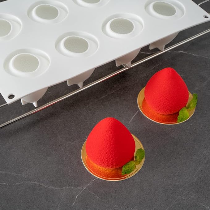 Restaurantware-Pastry Tek 8 Cavities Strawberry Silicone Molds, 10 Oven-Ready Strawberry Molds - Flexible, Freezable, White Silicone Fruit Silicone Molds, Easy Release, For Baking