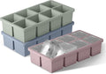 Samuelworld Large Silicone Ice Cube Tray Molds, 3-Pack, Big 2 Inch Cubes - Food Grade, Flexible, 8 Cavity Easy Release Slow Melting Ice for Whiskey, Cocktails, Gifts & Christmas - Green/Pink/Blue