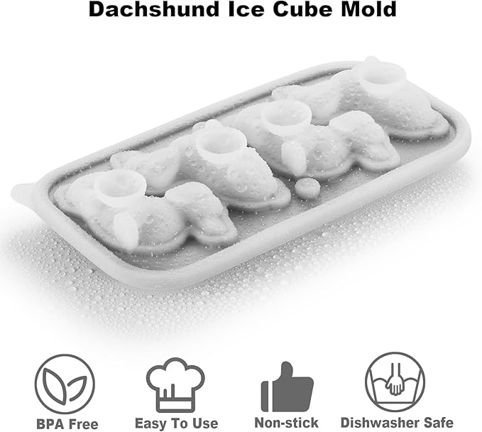 Nax Caki 3D Dachshund Dog Ice Cube Mold Fun Shapes, Dachshund Gifts for Women, Cute Large Craft Ice Mold, Big Dog Ice Cube Trays for Whiskey Cocktails Bourbon