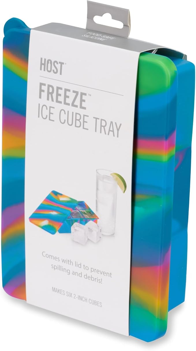 Host Ice Cube Tray with Lid, Makes 6 Large 2" Cubes, Durable Silicone Trays, Perfect for Cocktails, Beverages, Mocktails, Iced Coffee, Tea, Infused Water, Kitchen Essentials, Set of 1, Colored Marble