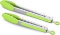 Premium Silicone Set of 2 Cooking Tongs, 9-Inch & 12-Inch BPA Free Non-Stick Stainless Steel BBQ Grilling Locking Food Tong, Light Green