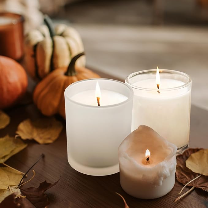 8 OZ Thick Candle Jars for Making Candles 15 Pcs, White Empty Jars with Wood Lids for Candle Making, Sample Container,Frosted White