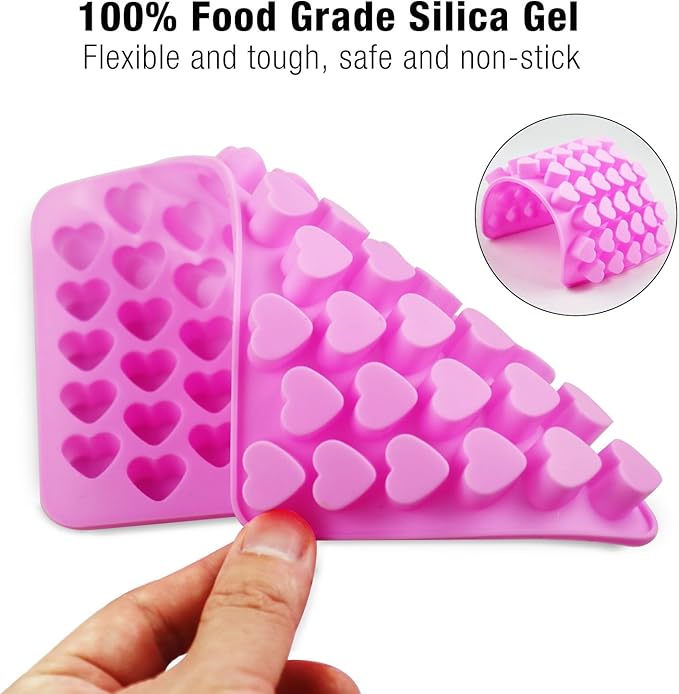 Silicone Molds for Wax Melts, 2 Pack Silicone Mini Heart Molds with 2 Droppers, Heart Candy Molds Silicone Molds for Gummies Chocolate Ice Cube Jelly Cake Soap Candle DIY Gifts