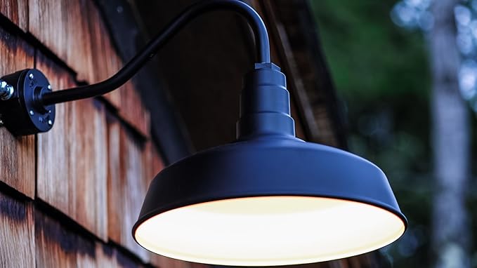 Steel Lighting Co. Gardena Barn Light | Outdoor Wall Mounted | 16" Dome | 11" Straight Arm | Farmhouse Light Made in America | Dark Bronze Exterior/Brass Interior