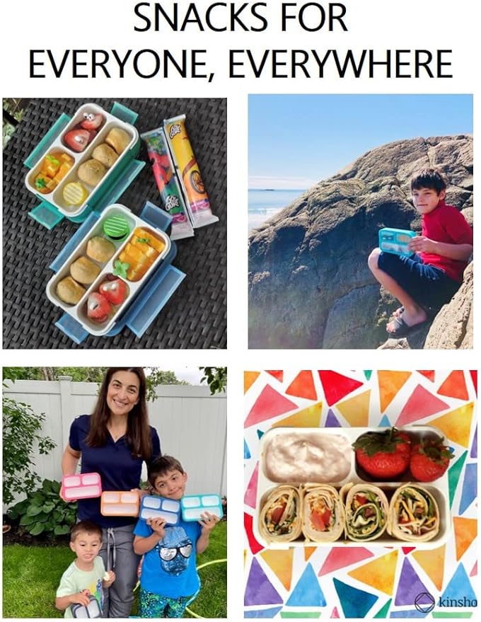 Snack Containers - SMALL Bento Lunch Boxes for Kids Girls Boys | MINI Leak-proof Box, Portion Container for School | Blue Navy Aqua Orange 4 Pack
