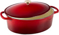 Best Choice Products Oval 7.5 Quart Enamel Cast-Iron Dutch Oven, Heavy-Duty Pre-Seasoned for Baking, Cooking w/Side Handles – Red