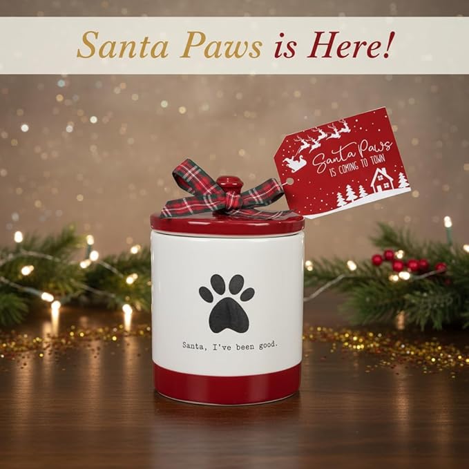 Young's Inc Ceramic Christmas Pet Treat Jar with Lid, Dog Treat Container for Countertop, 4.53" L x 6.1" W Small Animals, Cat, Dog Cookie Jar, Decorative Gifts for Pet Owners