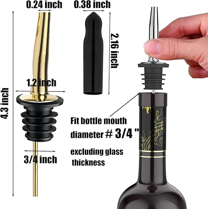 Pafusen 24 Pack Liquor Bottle Pourers, Liquor Pour Spout for Liquor Bottles, Stainless Steel Olive oil Dispenser Spout, Alcohol Pourer Spouts Dust Caps Long Covers, Gold