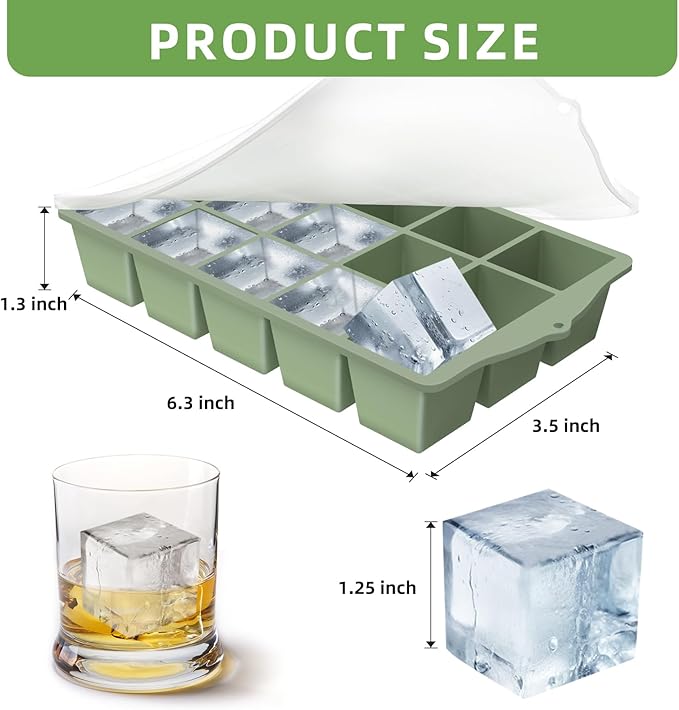 FANYITY Silicone Ice Cube Trays 2-Pack with Locks lids,Easy Release Ice Molds for Freezer,Perfect for Cocktails, Whiskey, Coffee