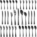 Lazycorner 30 Pcs Black Silverware Set for 6, Mirror Polished Flatware Set Stainless Steel Fork Knife Spoon, Food Grade Eating Utensils Sets, Reusable Silverwear Cutlery Set, Dishwasher Safe