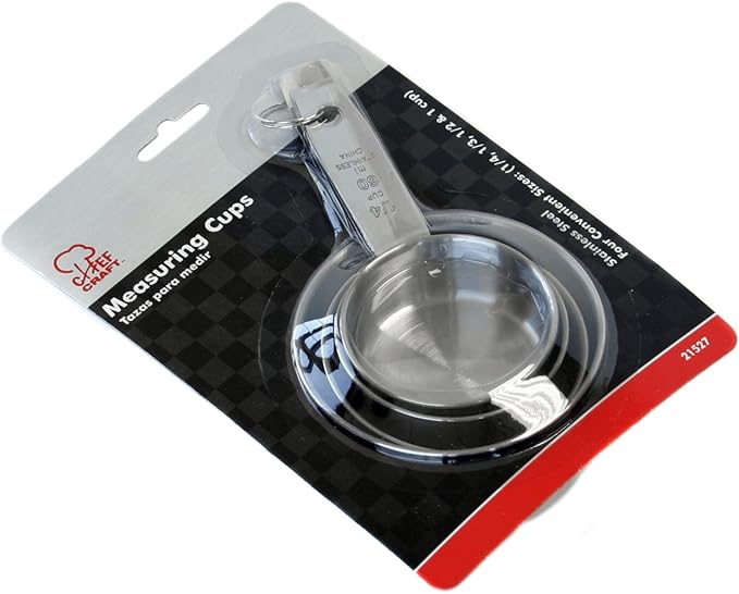 Chef Craft Select 4 Piece Measuring Cup Set, 1/4, 1/3, 1/2 and 1 cup, Stainless Steel