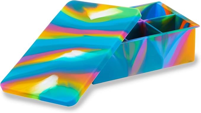 Host Ice Cube Tray with Lid, Makes 6 Large 2" Cubes, Durable Silicone Trays, Perfect for Cocktails, Beverages, Mocktails, Iced Coffee, Tea, Infused Water, Kitchen Essentials, Set of 1, Colored Marble