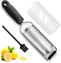 Lemon Zester & Grater 2-in-1 with Cover - Heavy Duty Stainless Steel Kitchen Tool for Cheese, Ginger, Garlic, Chocolate, Fruits, Vegetables - Dishwasher Safe Black