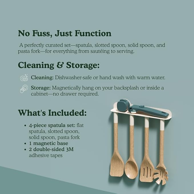 Magnetic Wooden Spatula for Cooking – 4-Piece Wood Spatula Set with No Paint & No Toxins - Wooden Cooking Utensil Sets with Dishwasher Safe & Magnetic Vent Mount – Kitchen Spatulas for Every Meal!