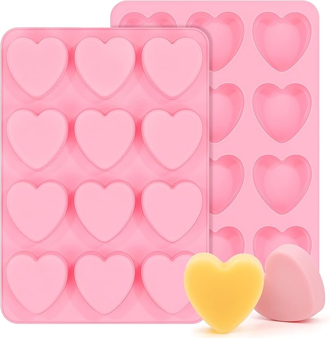 2 Inch Heart Shaped Silicone Molds for Chocolate, Candy, Gummy, Soap (Set of 2, Pink)