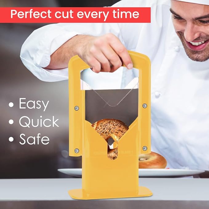 Slyce - Bagel Slicer, Bagel Cutter with Safety Shield and Safe Grip, Bagel Holder for Cutting Large and Small Bagels, Stainless Steel Blade (Yellow)