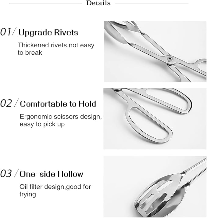 2 Pieces Buffet Salad Tongs for Kitchen Serving and Cooking, Stainless Steel Food Scissor Tongs, Catering Utensil for Bread Cake Bake Steak Barbecue (Silver)