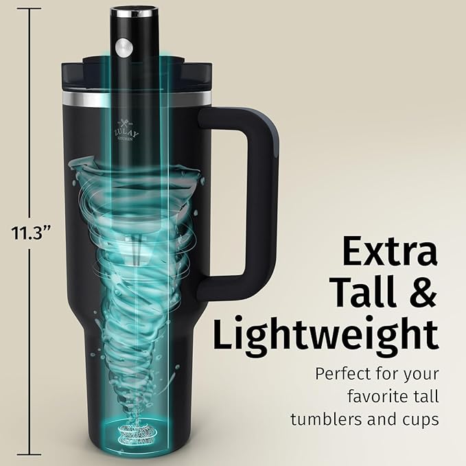 Zulay Kitchen Lux Rechargeable Milk Frother Handheld - Powerful 2-Speed Motor, Fully Waterproof, 2000mAh Battery - Drink Mixer For Latte, Cappuccino, Matcha, Protein Powder - Sky Blue