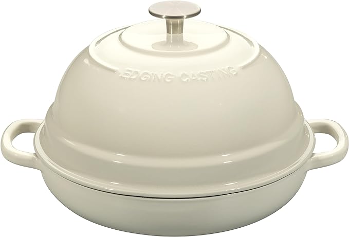 Enameled Cast Iron Dutch Oven Pot with Lid, Round Bread Oven for Homemade Sourdough Bread Baking, 6 Quart, White