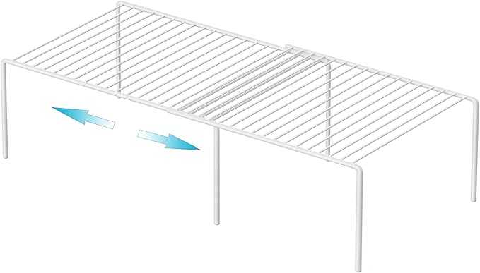 iPEGTOP Freezer Cabinet Storage Shelf Set of 4, 8 Pieces Expandable Metal Rustproof Spice Rack, Adjustable Kitchen Organizer Counter Fridge Pantry Shelf Space Saver (White)