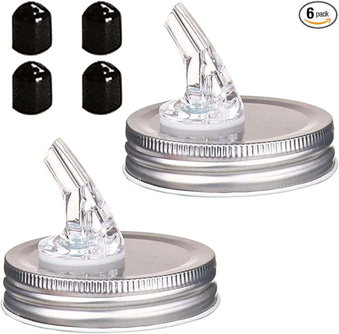 Mason Jar Pour Spouts. free flow Mason Jar Pour Spouts, mason jar for spout regular mouth size 70mm dispenser germination cover. Suitable for any liquid. LeakProof 2Pack + 4 Black Lid Caps (2 Pack