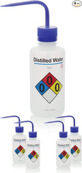 4pcs of Distilled Water Wash Bottles, Vol.500ml (17oz), Narrow Mouth, Self-Venting Safety Wash Bottles, LDPE Material, IN-WBD500