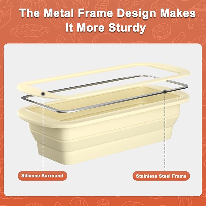 2 Packs of Pan Non-Stick Silicone Bread Loaf Pan with Heavy-Duty Steel Frame, Silicone Baking Mold – Perfect for Pound Cakes, Breads (9"x4"x2.5", Beige, 2 Pieces)