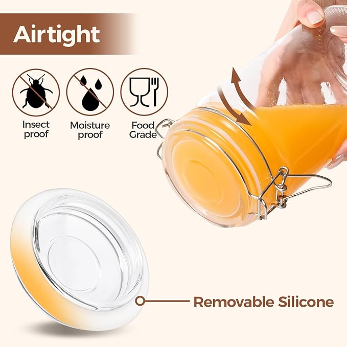 ComSaf Glass Jars with Airtight Lid Set of 3, Mason Jars 32 oz, Pickling Jar, Canning Jar 32oz, 32 oz Glass Containers with Lids for Kitchen, Pickle, Flour, Cereal, Pasta, Sugar, Herb