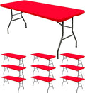 10 Pack Stretch Fabric Table Top Cap Cover, fits 6' Tables, Spandex Table Covers Washable Elastic Rectangle Tablecloth Protector for Indoor Outdoor Party Picnic Wedding, Red, 30" W x 72" L