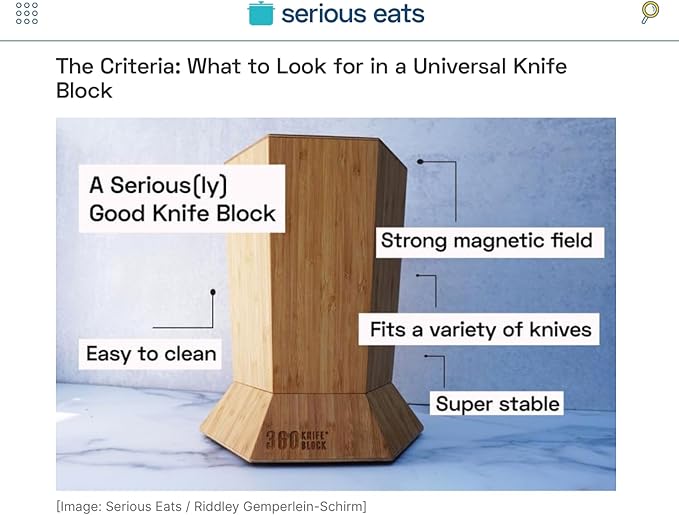 360KnifeBlock® MAX (walnut) ROTATING Magnetic Knife Block - MAX 12" tall with an array of top slots SeriousEats/Food&Wine/ATK BEST Universal Knife Block - handmade in Washington