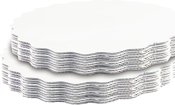qiqee 8 Inch White Wave Cake Boards Round 15-Packs Circles Rounds Base Food-Grade Cardboard Wave Cake Plate（Thinner But Stronger）