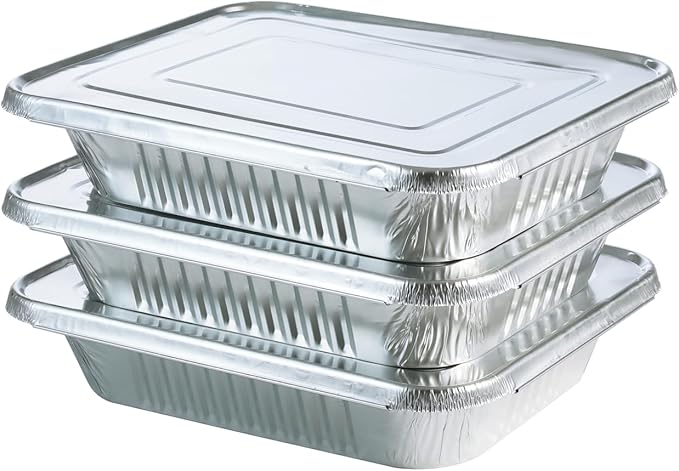 Disposable (25pack) 9x13 Aluminum Foil Pans with Lids, Half Size Deep Steam Table Pans, Heavy Duty Aluminum Baking Pans for Cooking, Roasting, Heating, Serving & Lining Steam-Table Trays