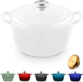 Signature Enameled Cast Iron Dutch Oven, Non-Stick Serving Pot with Tight Fitting Lid for Perfect Roasting, Baking, Sauteing, and Bread Making | 5.5Q (5.2L) - White