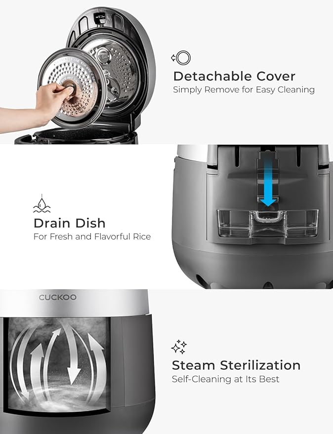 CUCKOO Twin Pressure Rice Cooker 10-Cup Uncooked / 20-Cup Cooked with Nonstick Inner Pot, Large Rice Maker & Warmer with 16 Menu Options, Open Cooking Mode, Voice Guide, Gray (CRP-ST1009FG)