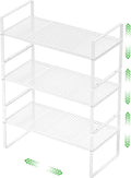 Expandable Cabinet Storage Shelf Stackable Organizer Rack for Kitchen Bathroom Pantry Spice Cupboard Coffee Countertop Home Office Desk Heavy Duty Nonslip White Large 3 Packs