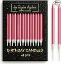 by Tugba Aydan - Pink Birthday Candles - 24 Count Long Thin Pink Birthday Candles for Cake, Metallic Cake Candle for Birthday, Party Candles