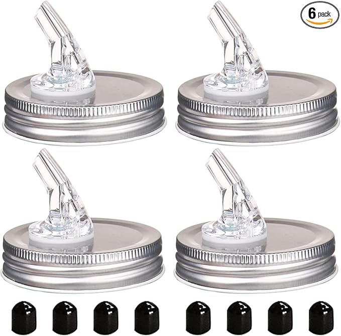 Mason Jar Pour Spouts. free flow Mason Jar Pour Spouts, mason jar for spout regular mouth size 70mm dispenser germination cover. Suitable for any liquid. Leak-Proof 4-Pack + 8 Lid Caps (silver color)