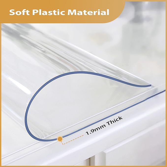 Clear Table Protector 40 x 60 Inch, 1.9mm Thick Waterproof PVC Plastic Table Cover, Durable Table Pad for Dining Room, Kitchen, Writing Desk, and Coffee Tables