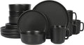 Gibson Home Zuma Stoneware Plates, Bowls, & Mugs Dinnerware Set - Matte Black, Service for Four (16pcs)