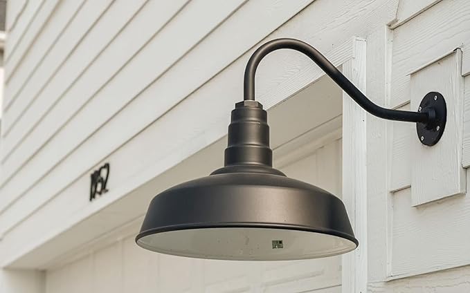 Steel Lighting Co. Gardena Barn Light | Outdoor Wall Mounted | 16" Dome | 23" Gooseneck | Farmhouse Light Made in America | Red Exterior/White Interior
