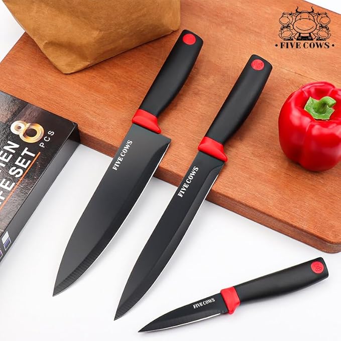 8-Piece Chef Knife Set - Ultra Sharp Premium German High Carbon Stainless Steel, Razor-Sharp & Durable, Lightweight Anti-Slip Handle, Professional Kitchen Knives with Gift Box (Red 8 Piece)