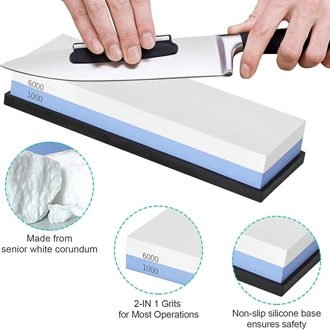 Knife Sharpening Stone Set – Dual Grit Whetstone 1000/6000 10000,Angle Guide