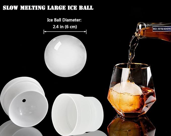 Ice Ball Maker Mold - Set of 4, Round Ice Cube Mold, 2.4 Inch Sphere Ice Cubes for Whiskey, Cocktails, Bourbon (4, White)